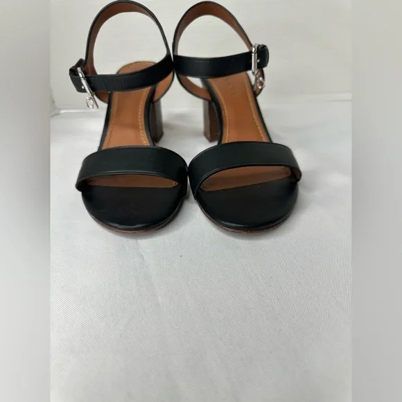 Coach Black Leather Block Heel Sandals with Silver Buckle - Picture 8 of 8